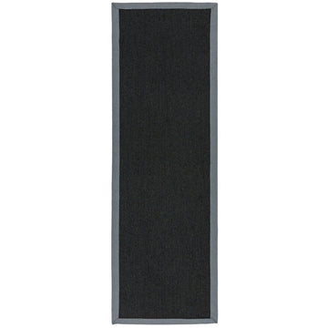 Sisal Modern Plain Cotton Border Natural-Fibre Ribbed Textured Flatweave Black/Steel Grey Runner-Asiatic Carpets-Rug Love - The Most Loved Rug Store